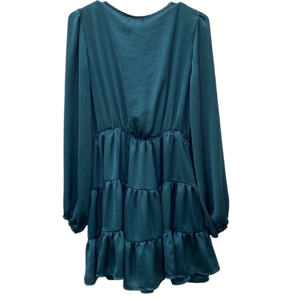 Princess Polly Teal size 10 Randi Satin Tie Front Tiered Fit & Flare Mini Dress - Picture 4 of 9